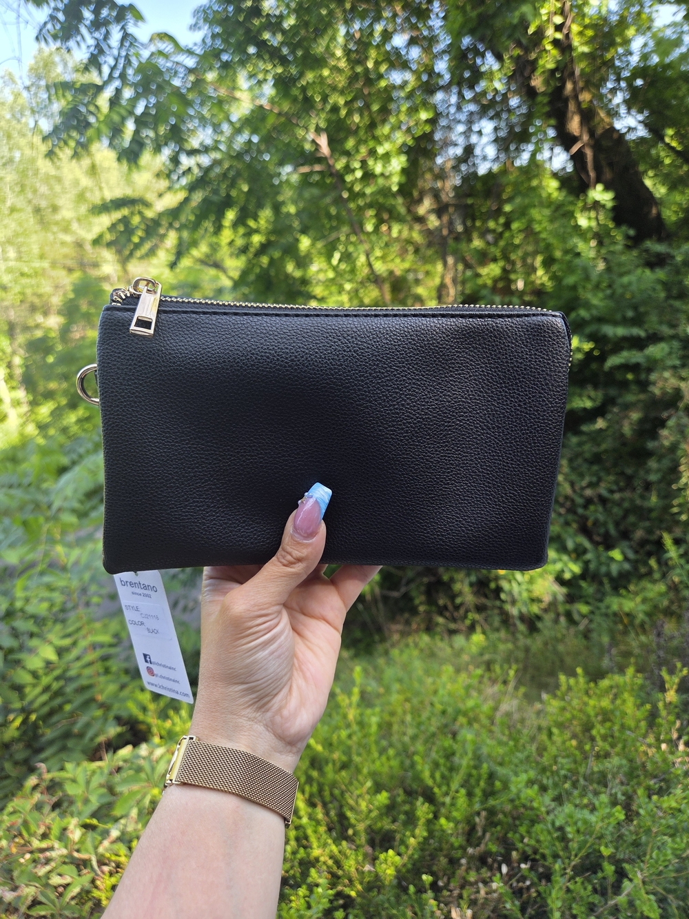 Brentano Black 3 Compartment Crossbody Wallet Bag